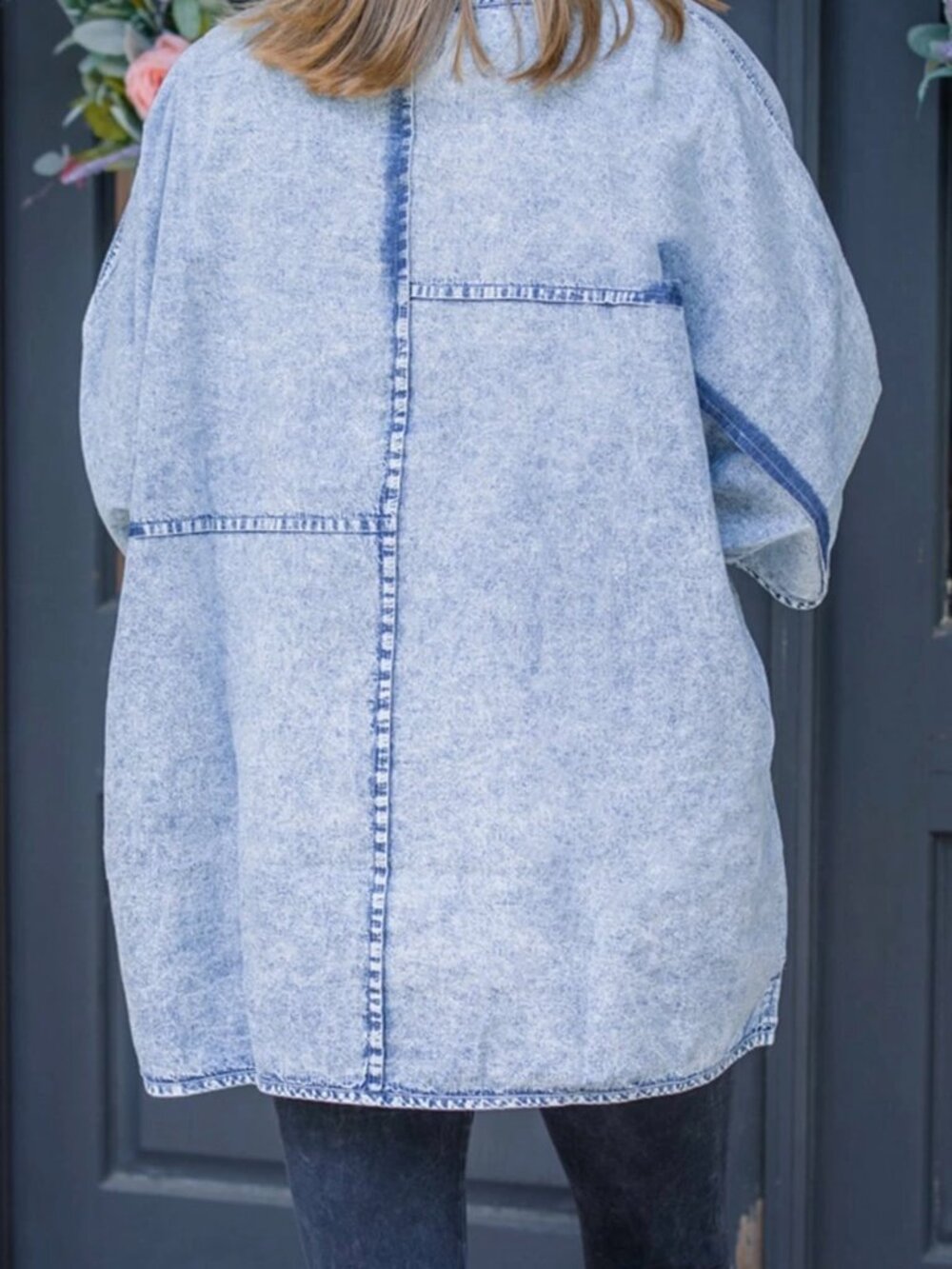 Oversized Denim Shirt- Zenana by Dressed in LALA - Picture 2 of 8